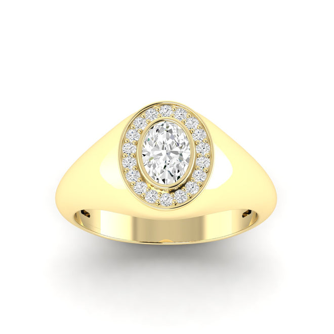 14 Karat Lab Grown Diamond Oval Signet Pinky Ring (0.65 points Total Carat Weight F+ Color VS Clarity)