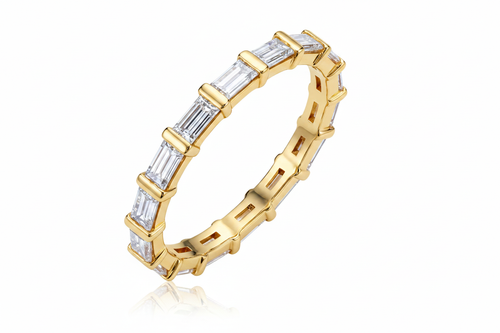 14K yellow gold lab-grown emerald cut diamond wedding band, 1.70 TCW, F+ colour, VS+ clarity — Paul Nudelman Jewellers