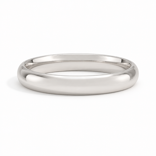 14K white gold 4 mm classic domed half-round comfort-fit wedding ring.