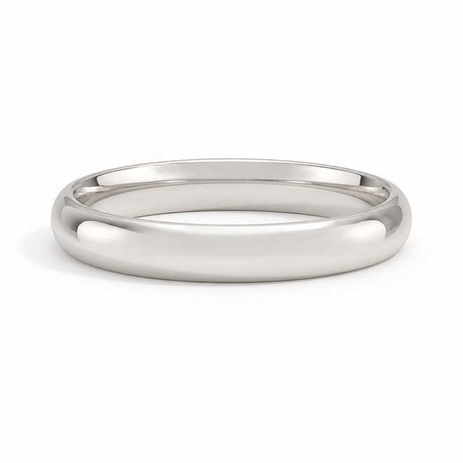 14K white gold 4 mm classic domed half-round comfort-fit wedding ring.