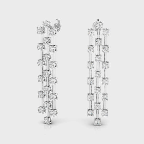 14 Karat 3-Row Lab Grown Diamond Drop Earrings(2.30 Total Carat Weight F+ Color- VS+ Clarity)