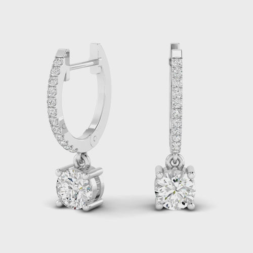 14 Karat Lab Grown Round Droplet Huggy Earrings(1.20 Total Carat Weight F+Color-VS Clarity