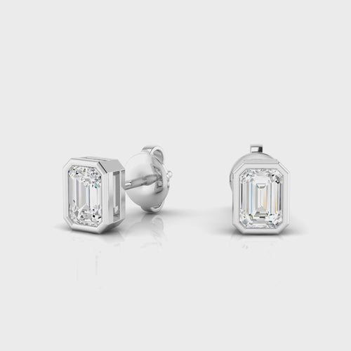 14 Karat Bezel Set Emerald Cut Lab Grown Diamond Studs ( 0.50 Carats Total Weight F+Color- VS+Clarity)
