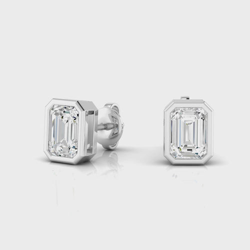 14 Karat Bezel Set Emerald Cut Lab Grown Diamond Studs (1.00 Carat Total Weight F+ Color- VS+ Clarity)