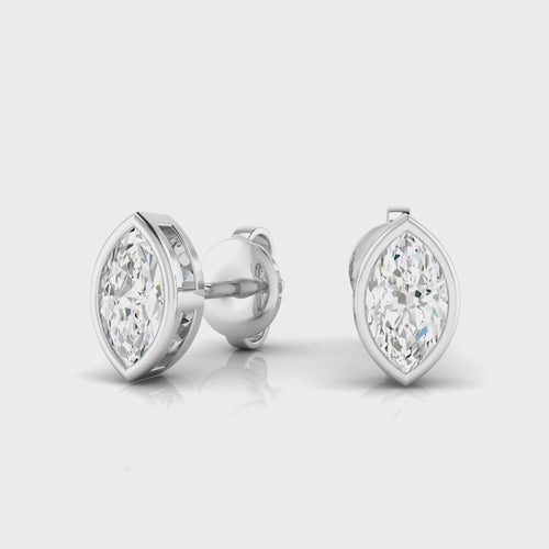 14 Karat Bezel Set Marquise Cut Lab Grown Diamond Studs (0.50 Total Carat Weight F+Color - VS+Clarity)