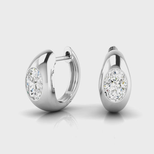 14 Karat Gold Domed Huggy Earring with Lab Grown Oval Diamond (1.00 Total Carat Weight F+color -VS+Clarity)
