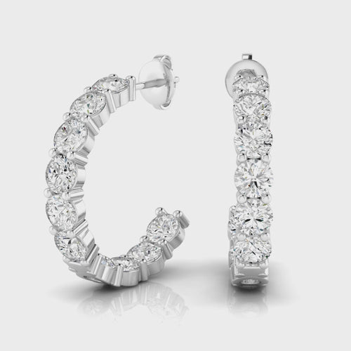14 Karat Round Lab Grown Inside - Out Diamond Hoops (3.00 Total Carat Weight F+Color VS+Clarity)