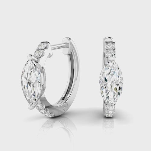 14 Karat Lab Grown Diamond Huggy Earring with Marquise Cut Center (0.70 Total Carat Weight F+Color VS+Clarity)