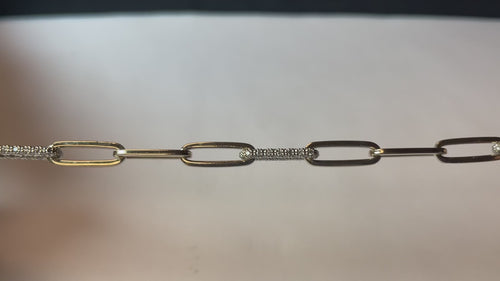 14 Karat Yellow and White Gold Paper Clip Bracelet set with Diamonds