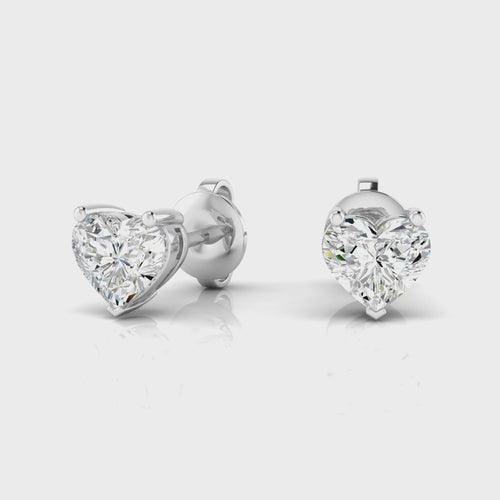 14 Karat Lab Grown Heart-Shape 4 Prong Diamond Earring(F+Color-VS+Clarity)