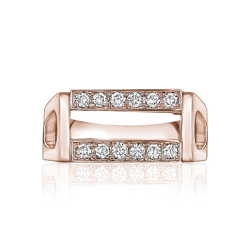 A 14k rose gold diamond ring set with parallel bar ring