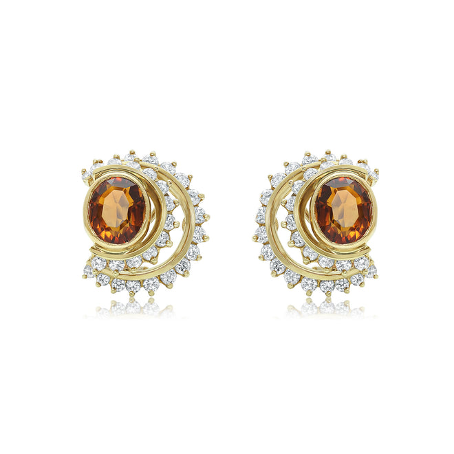 Citrine and two tier diamond row earrings