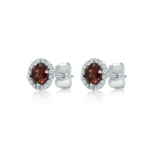 Garnet and diamond halo stud earrings