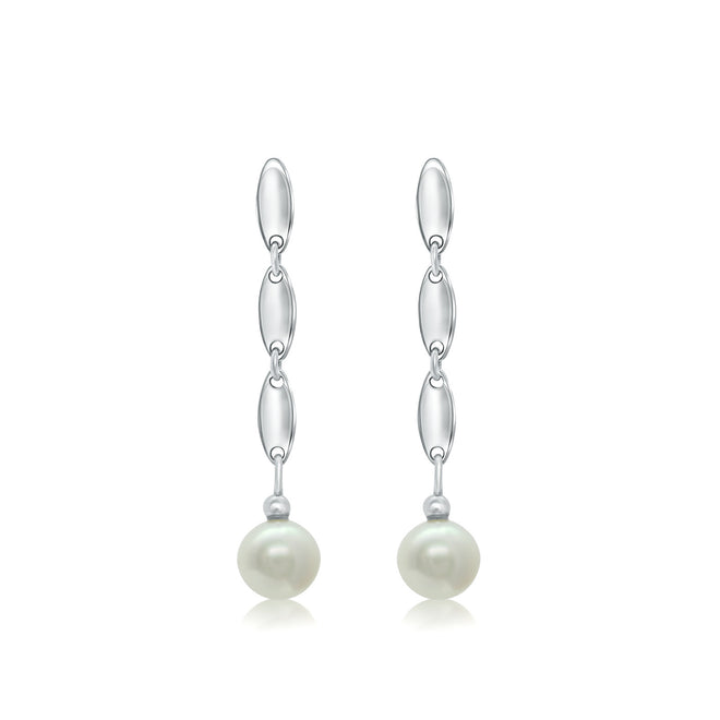 18 Karat White Gold Oval Link and Pearl Drop Earrings