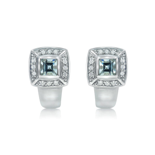 Diamond and aquamarine earrings in 18k white gold