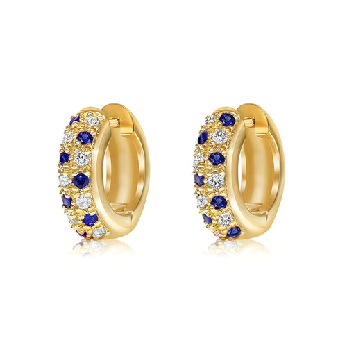 Diamond and sapphire "huggy" style earrings in 18k yellow gold