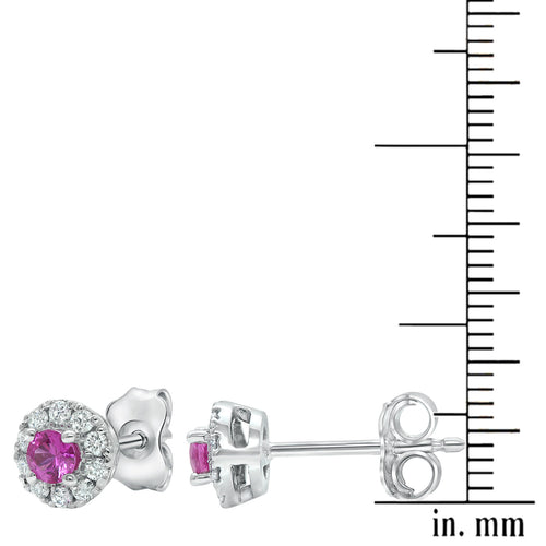 18 Karat White Gold Diamond and Pink Sapphire "Halo" Earrings