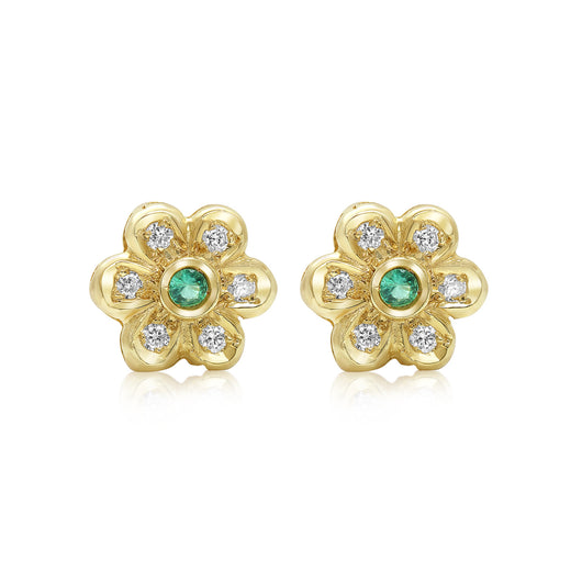 Diamond and emerald flower earrings