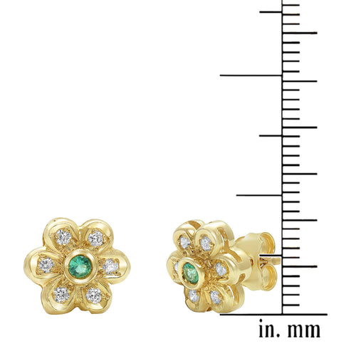 Diamond and emerald flower earrings