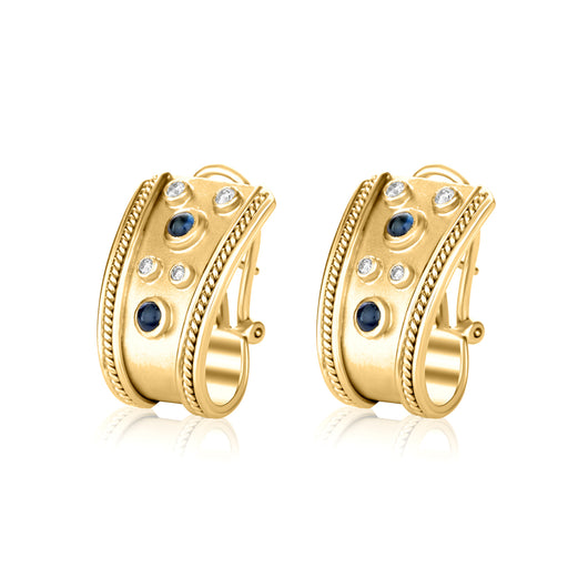 Diamond and cabochon sapphire earrings in 14k yellow gold