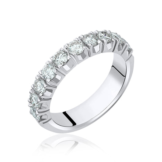 Diamond wedding band with 10 round natural brilliants in 14k white gold