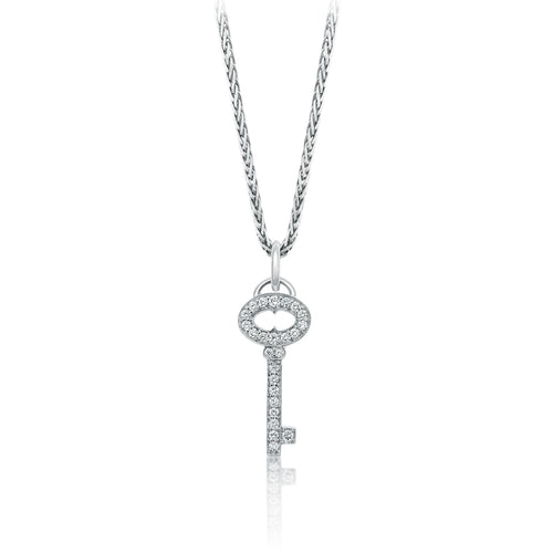 Small diamond pavee set diamond key on a chain
