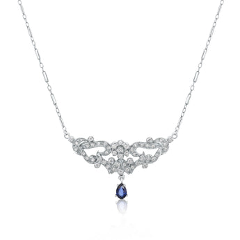 Diamond and sapphire pendant necklace