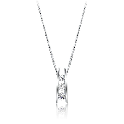 14k white gold trinity diamond pendant with chain