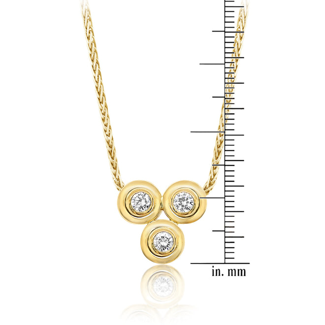 18k yellow gold handcrafted diamond pendant with 3 round diamonds