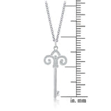 Fleur-de-lis diamond key pendant (half-set) in 14k white gold set with 44 round natural diamonds weighing approximately 0.44 points.