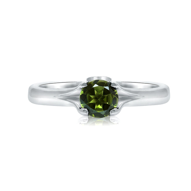 Peridot and diamond ring in 18kt white gold