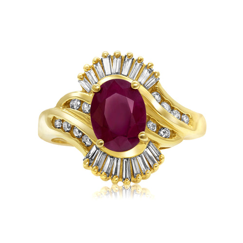 14 kt yellow gold oval ruby and diamond ring