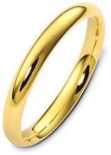 Classic domed (half-round) 3 mm wide comfort-fit wedding band in 14k yellow gold.