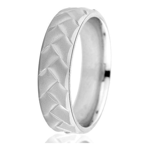 Unique woven look in this 6mm comfort-fit white gold wedding band.